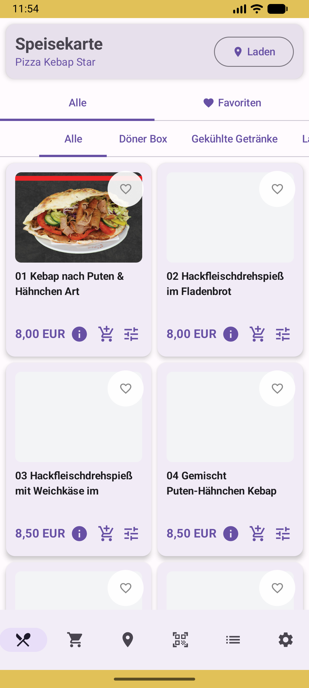 Kebap Online Android App Speisekarte